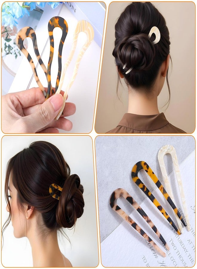 Bremorou 6 Pcs French Hair Pin Tortoise Shell French Twist Hair Pin U Shaped Acetate 2 Prong Bun Sticks Decorative Acetate For Women Thick Long Hair(Yellow, Beige, Tortoise Shell Colors) - Image 4